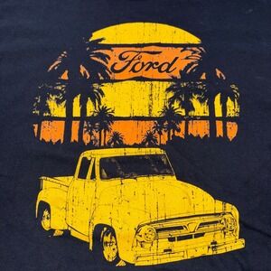 Vintage Truck Sunset Graphic T-Shirt Retro Mens 2XL Black Ford